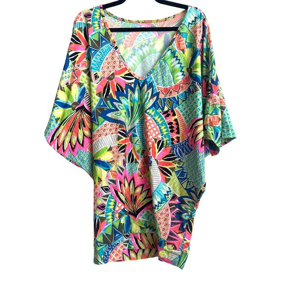 Trina Turk Recreation Bright Multicolor Tropical Swim Cover - Picture 1 of 8